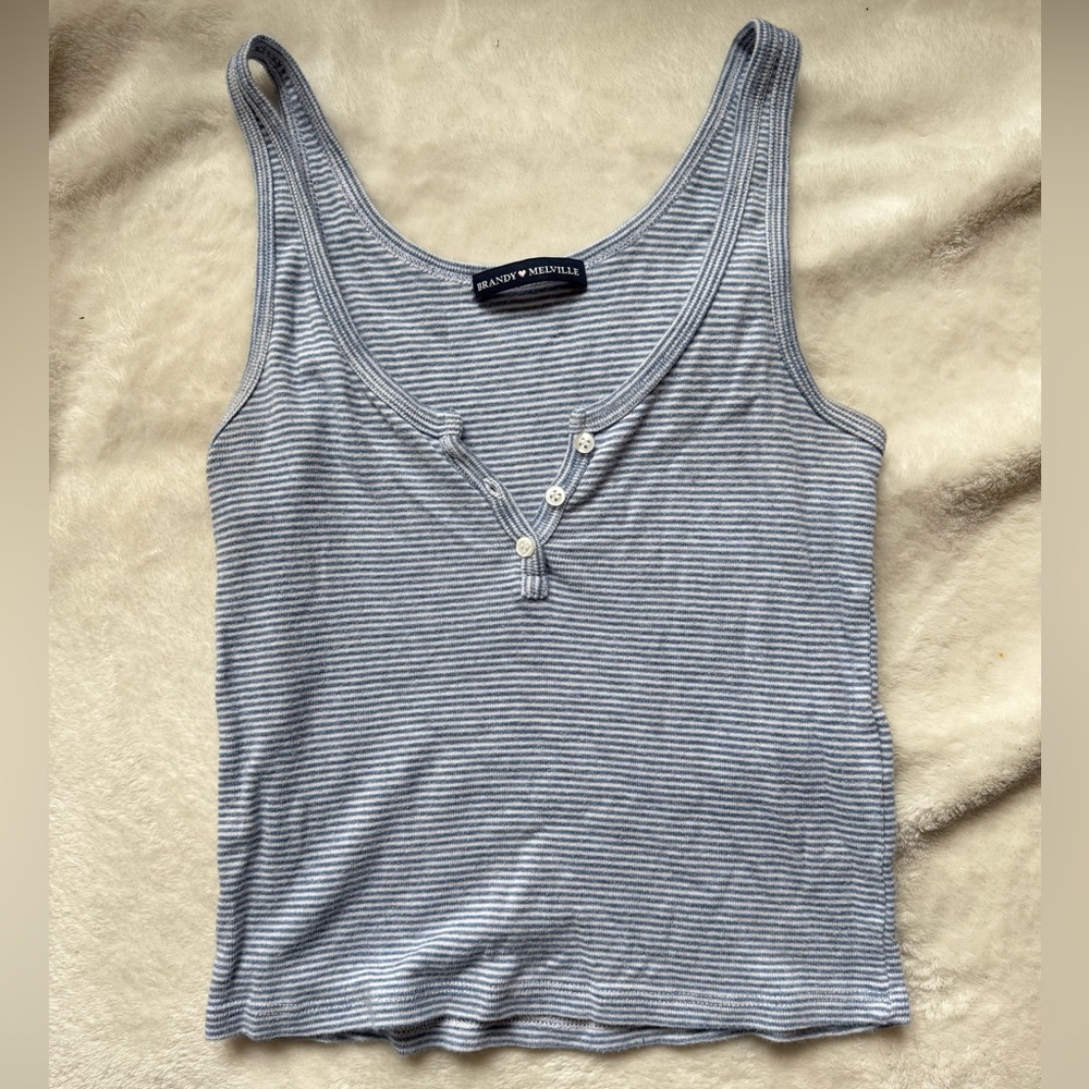 Brandy Melville baby blue and white tank top